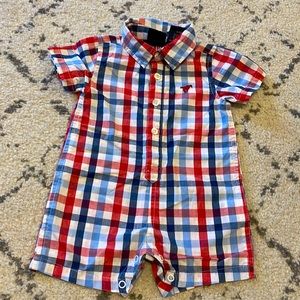 Wrangler 3-6 month boy plaid short sleeve collared romper